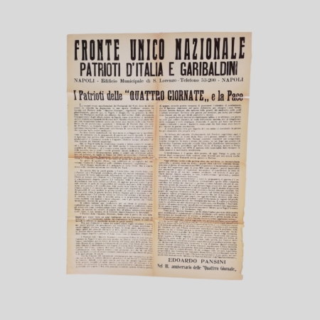 Manifesto Quattro Giornate di Pansini, fronte intero su fondo neutro, Napoli 1946