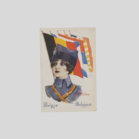 Cherubini Belgio Volto femminile in uniforme Cartolina d'epoca
