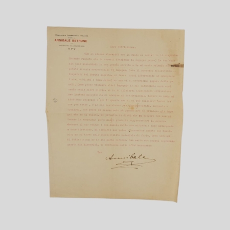 Annibale Betrone Lettera dattiloscritta con firma autografa invio a Federico Petriccione 1928 ca.