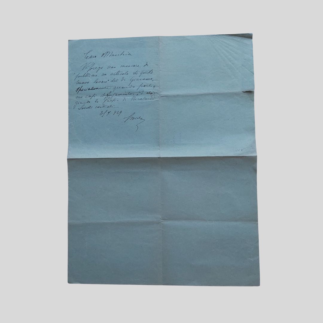 Napoli di Salvatore Di Giacomo, volantino promozionale, verso con manoscritto autografo