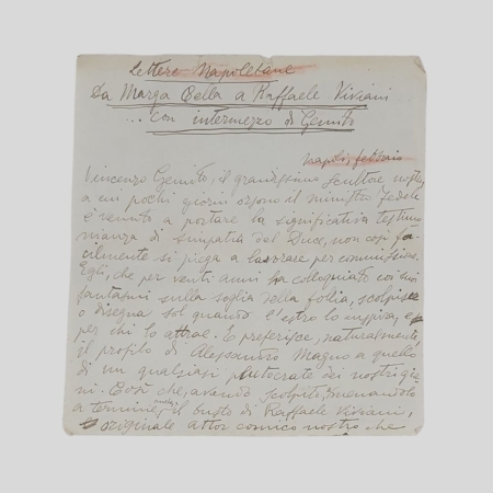 Manoscritto Viviani Gemito inedito, carta 1 con il titolo Lettere napoletane e la data Napoli febbraio