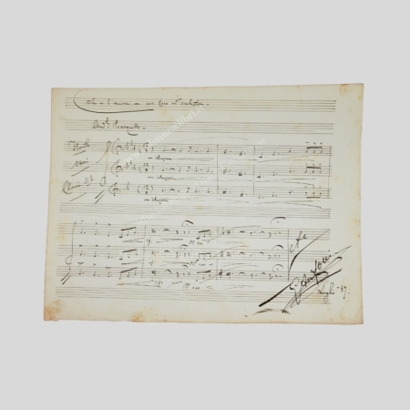 Manoscritto musicale autografo su carta forte con pentagramma manoscritto, Giovanni Anfossi, Ode a l'amore, 1887